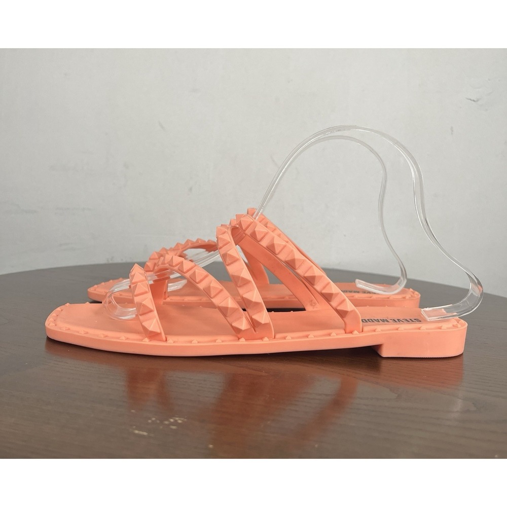 Steve Madden Skyler-J Sandals Women's 8 Orange Studded Strappy Flip Flop Comfort
